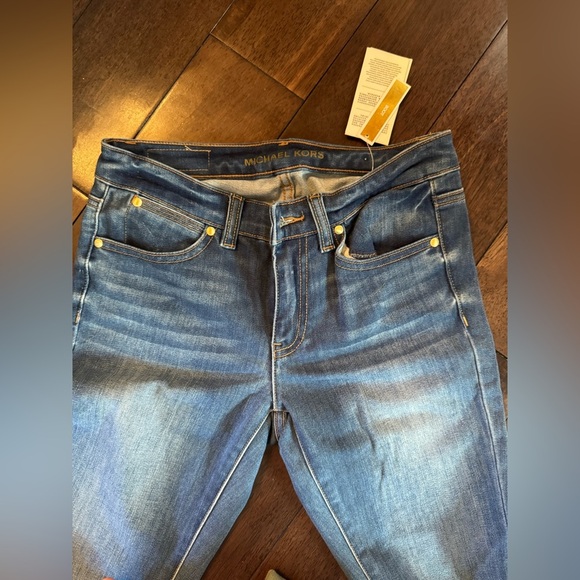 Michael Kors Medium Wash Faded Denim Low-Rise Flared Jean - Picture 3 of 6